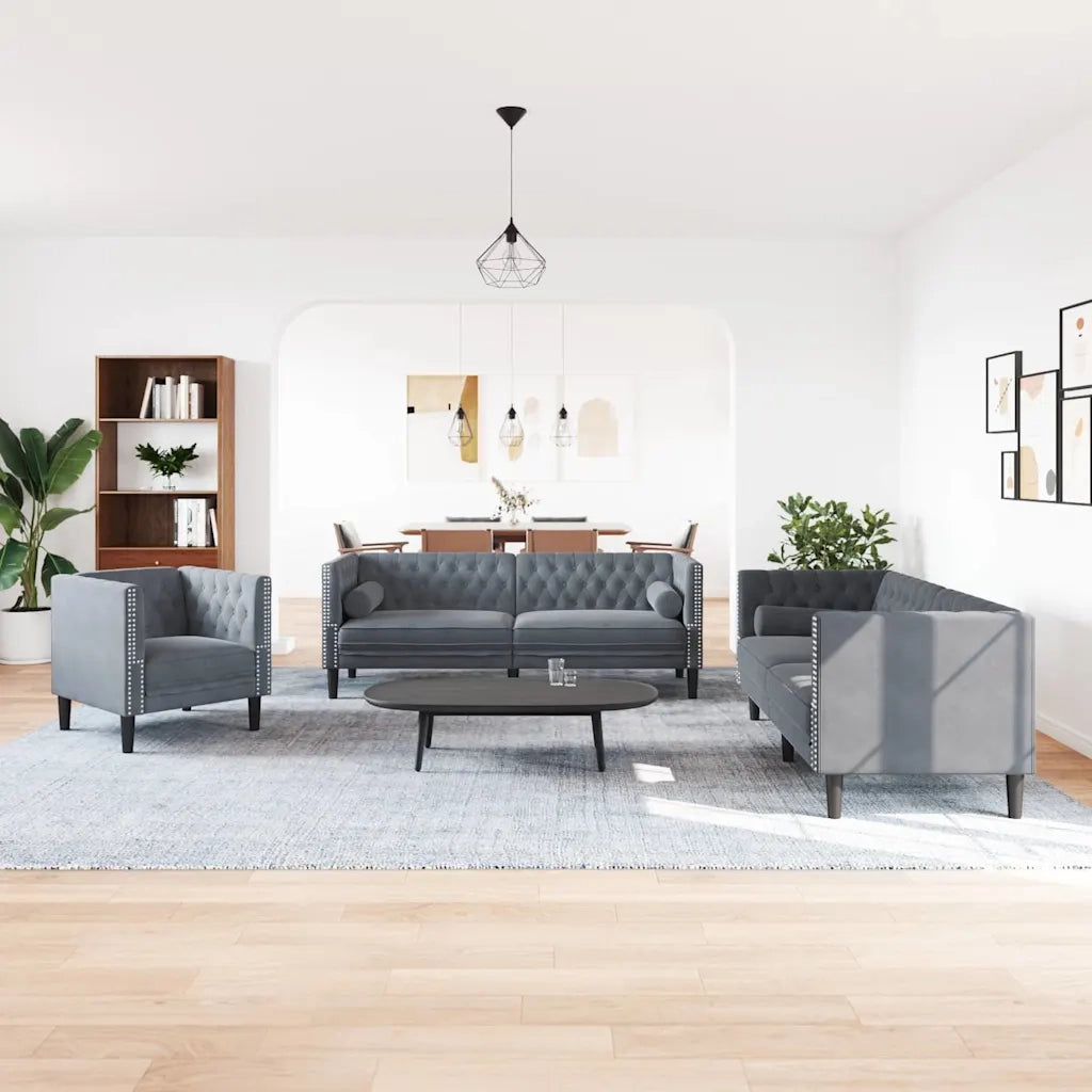Set di divani 3 pcs Grigio scuro Velluto