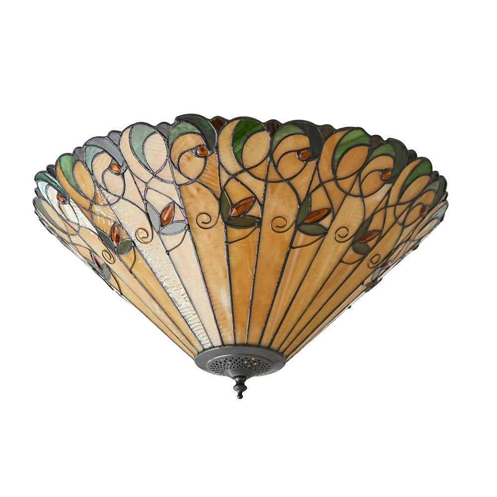 Plafoniera Tiffany vetro ambra fiori 2xE27 JAMELIA