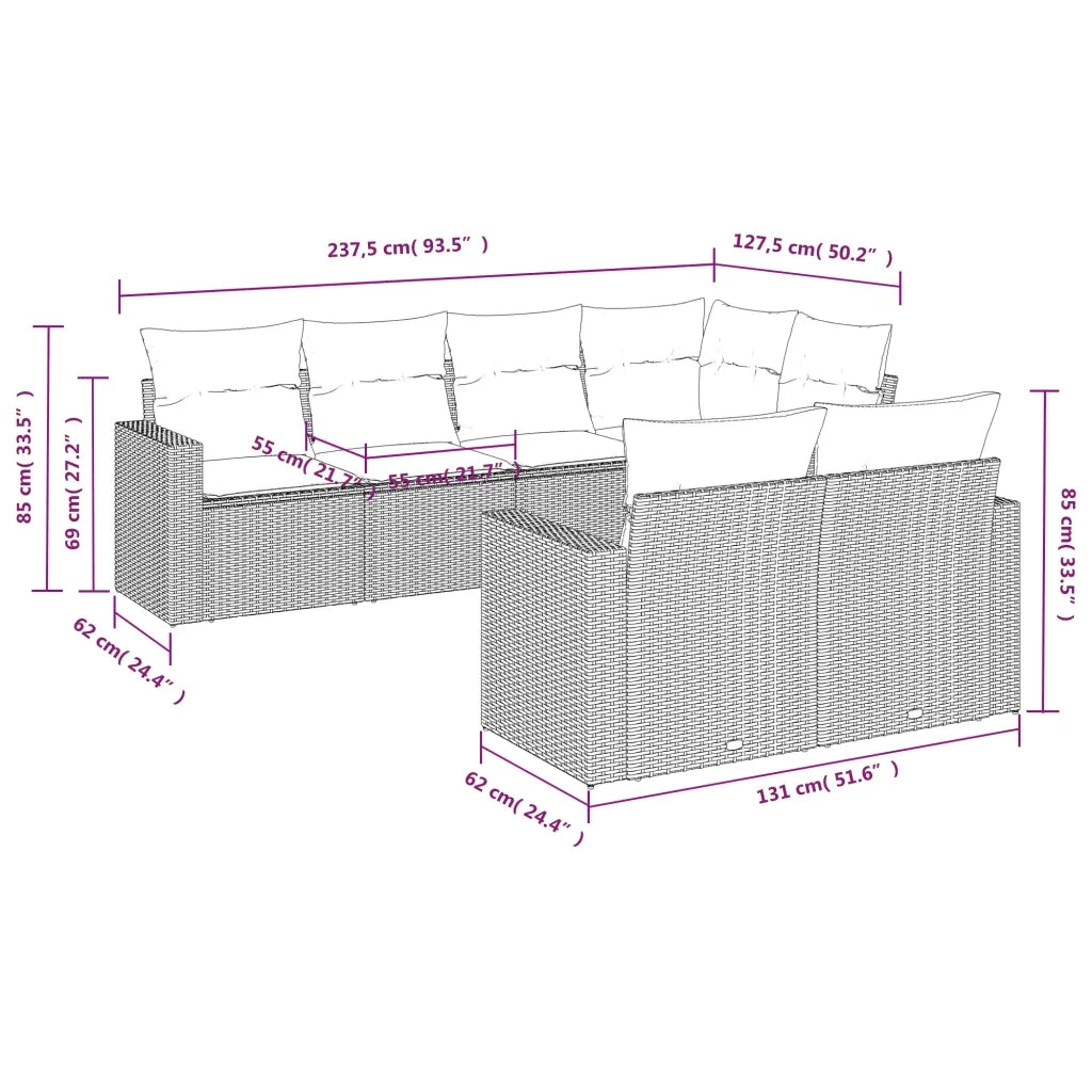 Set Divani da Giardino 7 pz con Cuscini Marrone in Polyrattan 3251550