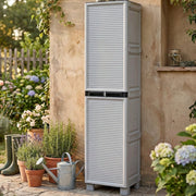Armadio multiuso da esterno o Allain, Mobile a 1 anta e 3 ripiani in polipropilene, 100% Made in Italy, cm 50x39h172, colore Grigio chiaro