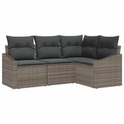 Set Divano da Giardino con cuscino 4 pz | Set Salotto da Giardino Grigio polyrattan
