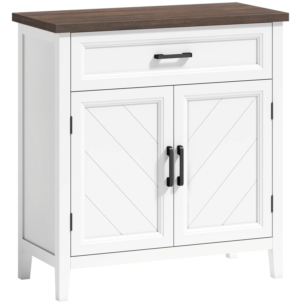 Credenza Moderna Stile Rustico 76x35x80 cm con 2 Ante in MDF Bianco