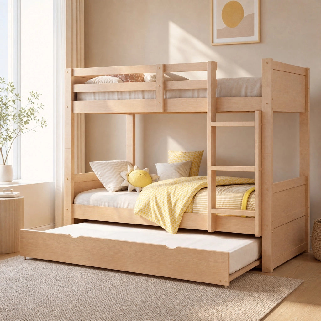 Letto a Castello 90 x 200 cm con Letto Estraibile e divisibile in due singoli - in Legno