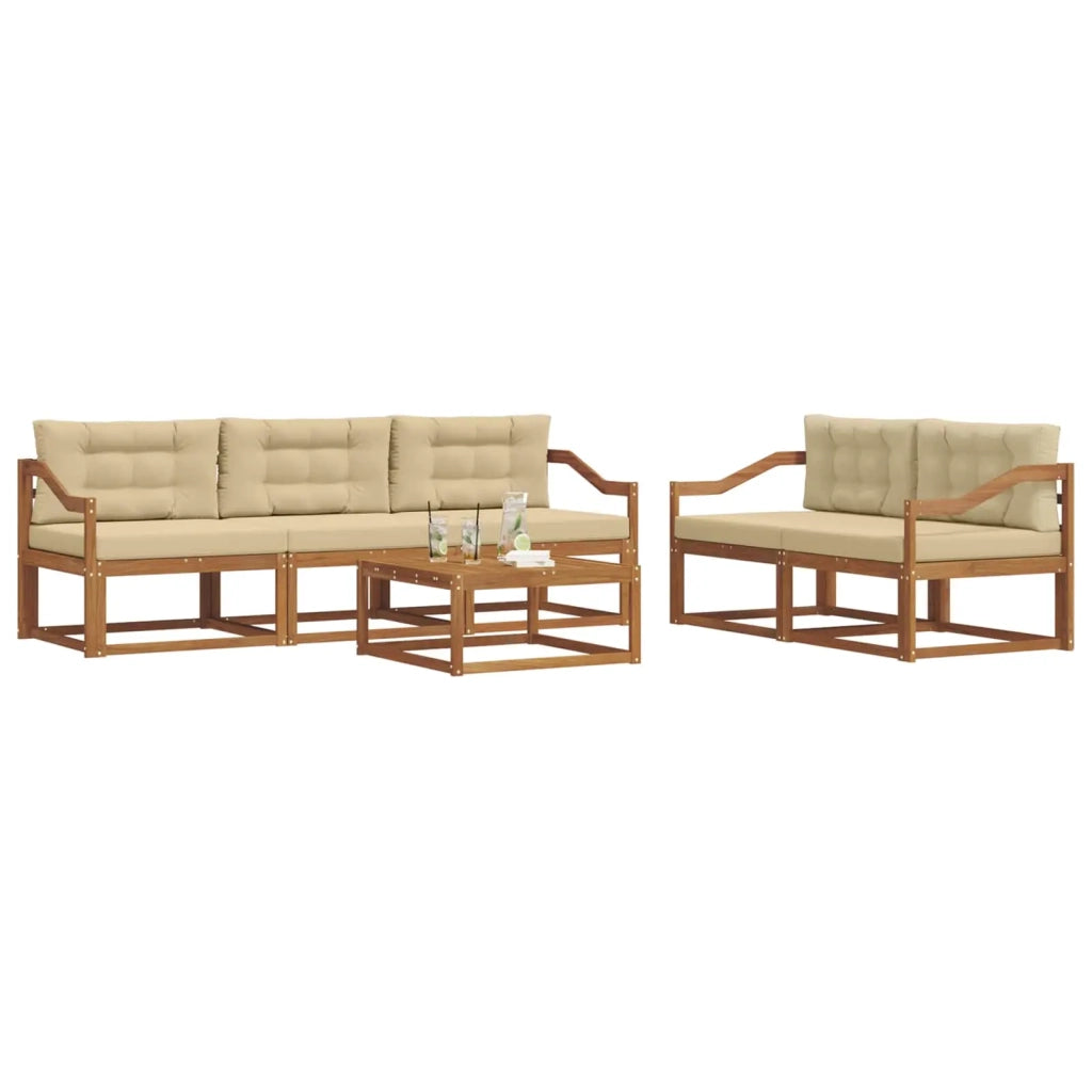Set di divani da esterno con cuscino 6 pcs Naturale e Beige