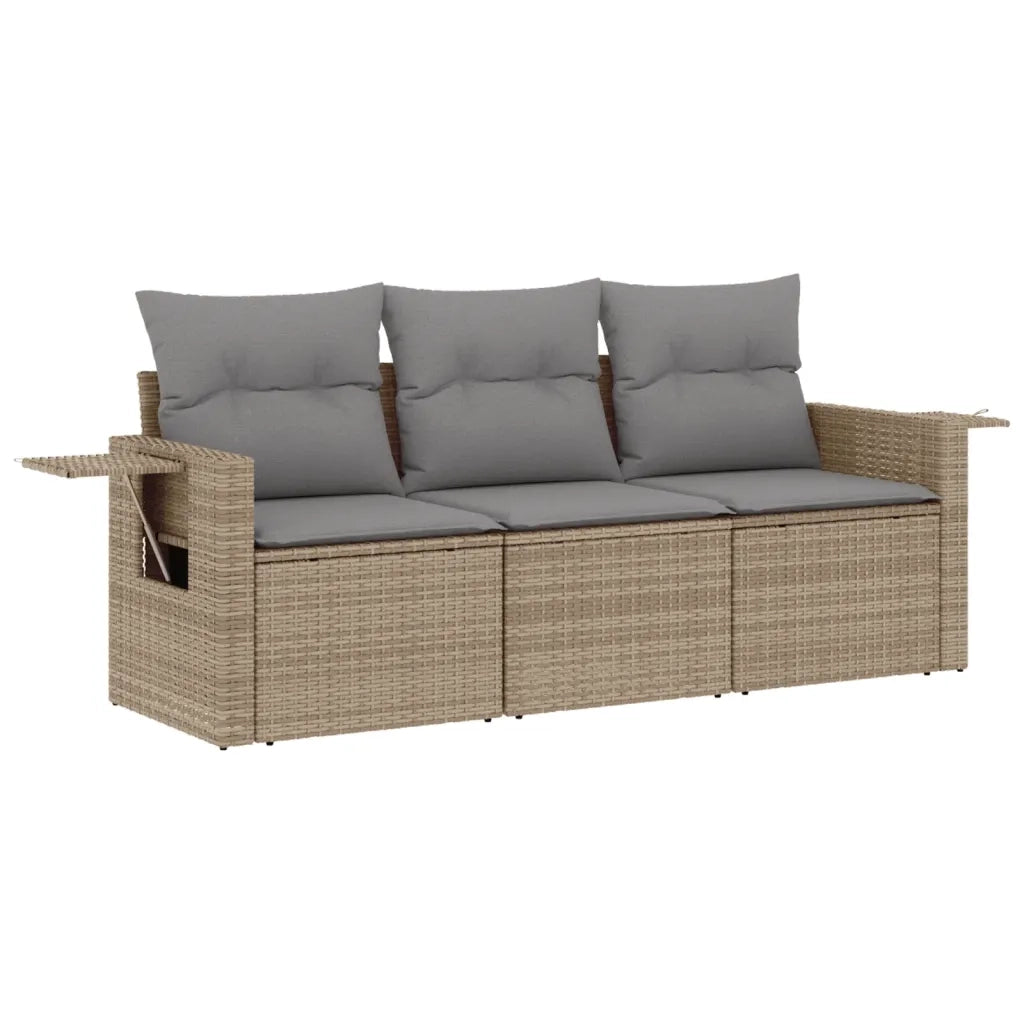 Set Divano da Giardino 3 pz | Set Salotto da Giardino con Cuscini Beige in Polyrattan