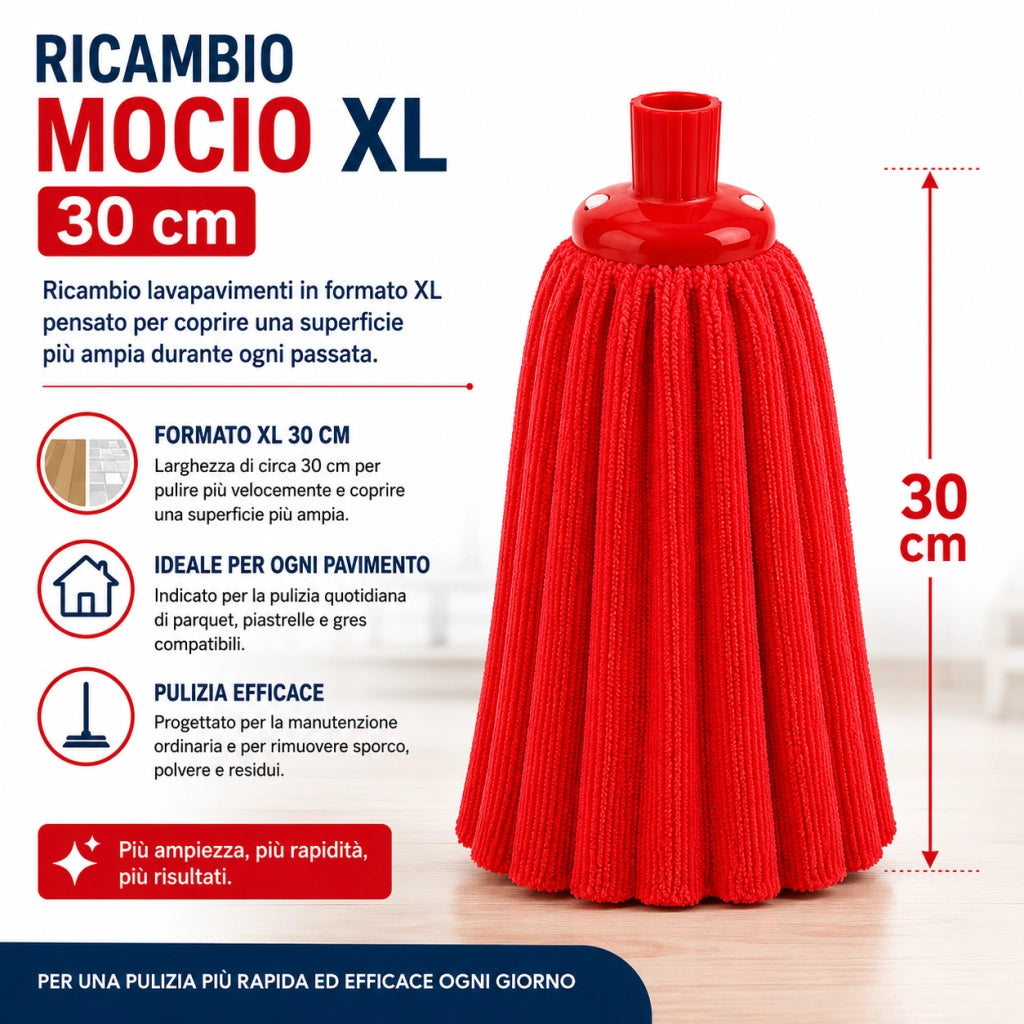 Ricambio Mocio XL 30 cm Microfibra Doppia Fibra 362922