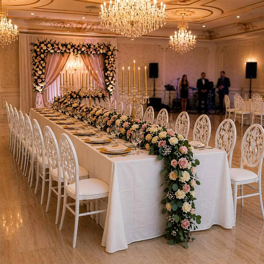 Set da 20 Sedie Venus in Plastica Bianche con cuscino similpelle bianco
