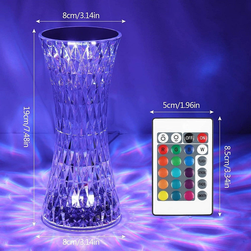 Trade Shop - Lampada Da Tavolo In Cristallo A Led Diamantata Con 16 Colori Ricaricabile Touch -