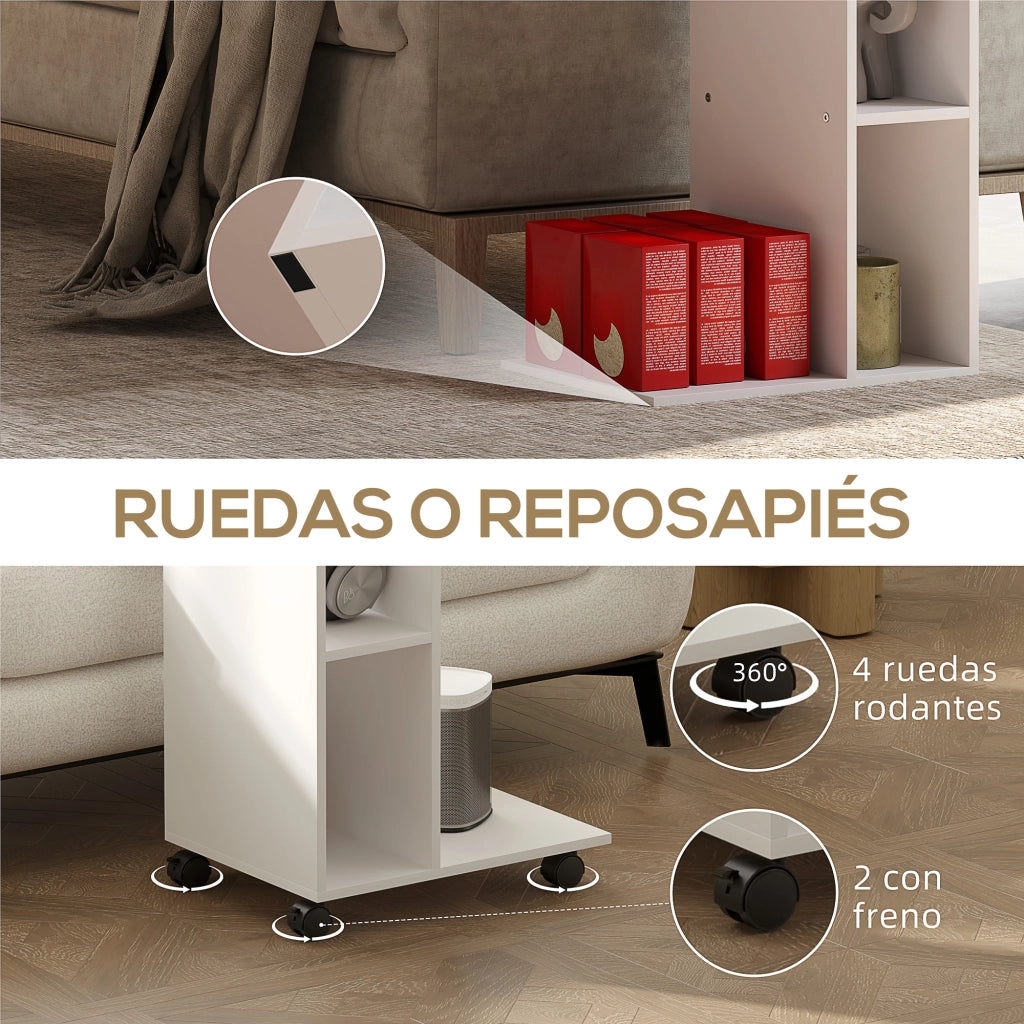 Tavolino da Salotto con Ruote e Ripiani Aperti ¨C Zephmum ¨C Bianco 40x30x69 cm