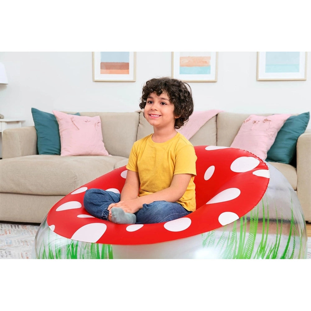 Trade Shop - Poltrona Gonfiabile Per Bambini Mighty Mushroom Design Fungo Con Erba 112x112x66cm 75123 -