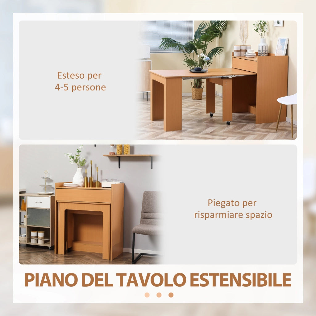 EasyComfort Tavolo Pieghevole da Pranzo max 5 Persone in Truciolato e Acciaio, 84x180x100 cm, color Legno