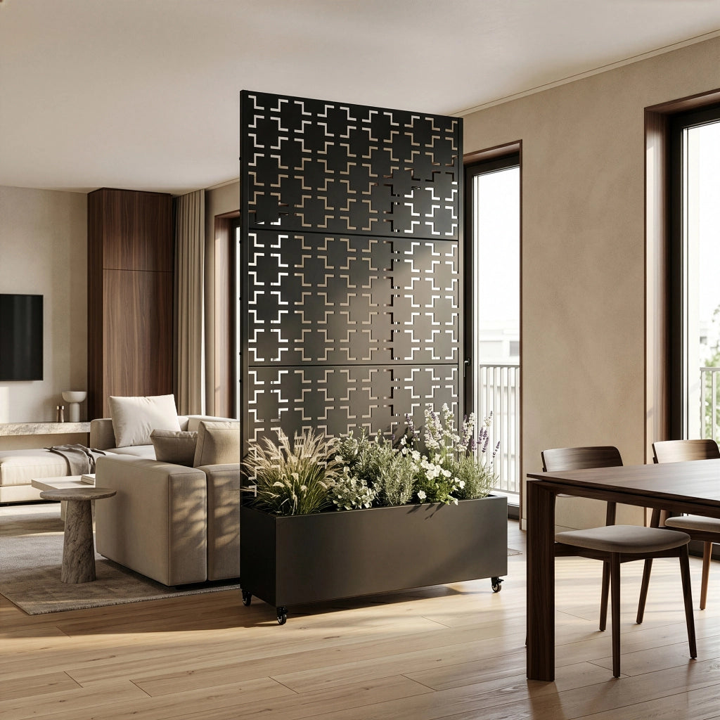 Fioriera con Spalliera Aaskis a Rotelle in Acciaio 190 x 82 x 38 cm - Nero casa.pro
