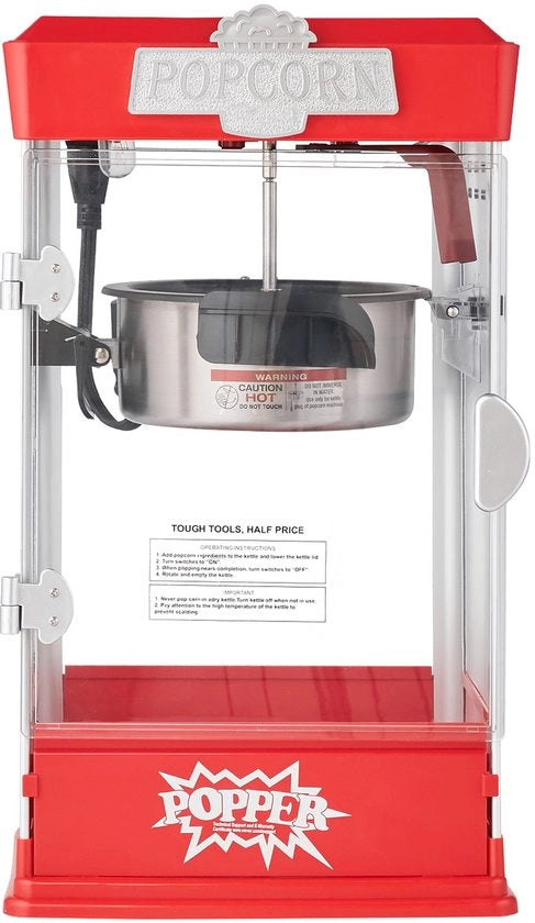 Macchina per popcorn, 480 W, 113 g contenitore, 6,3 litri per carica, modello a tavolo con 3 cucchiai, stile cinema, rosso