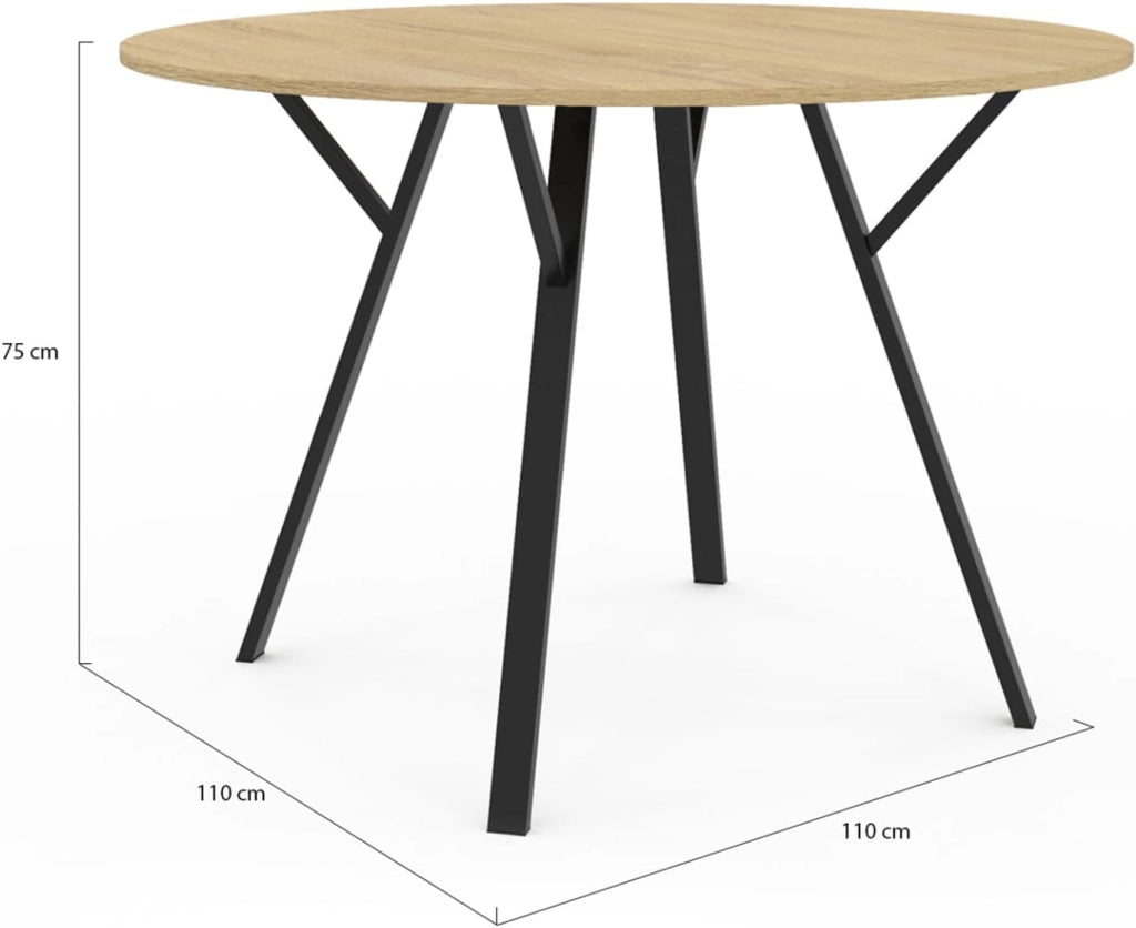 Mesa de comedor extensible YSEULT 6 personas madera y negro diseño industrial 110 cm