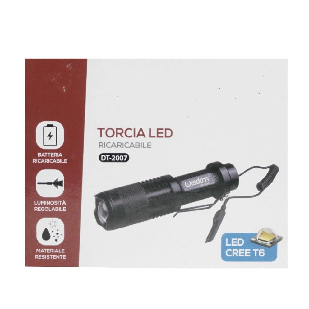 Trade Shop - Torcia Led Cree T6 Batteria Ricaricabile Usb Auto Luminosita' Regolabile Dt-2007 -