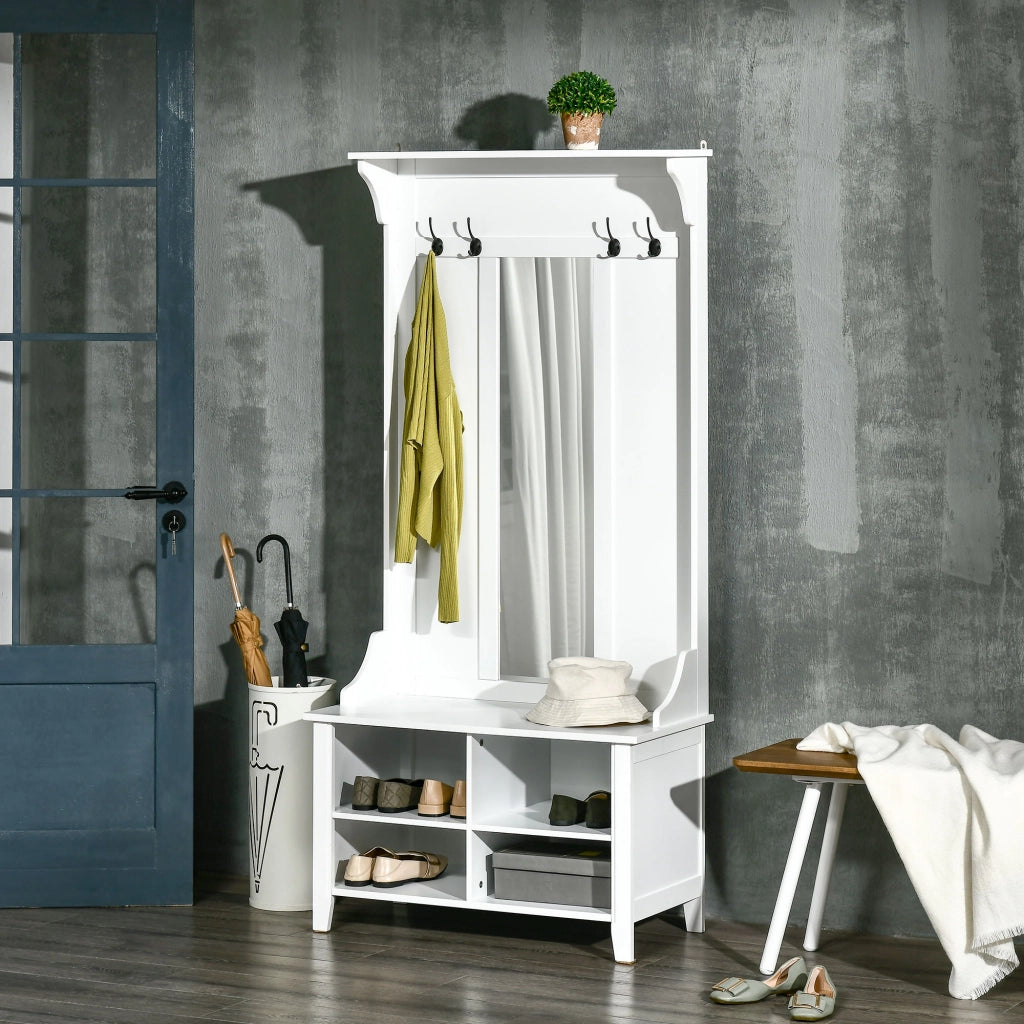 Appendiabiti Scarpiera con Specchio ¨C zephmum ¨C Legno Bianco 80x40x170cm