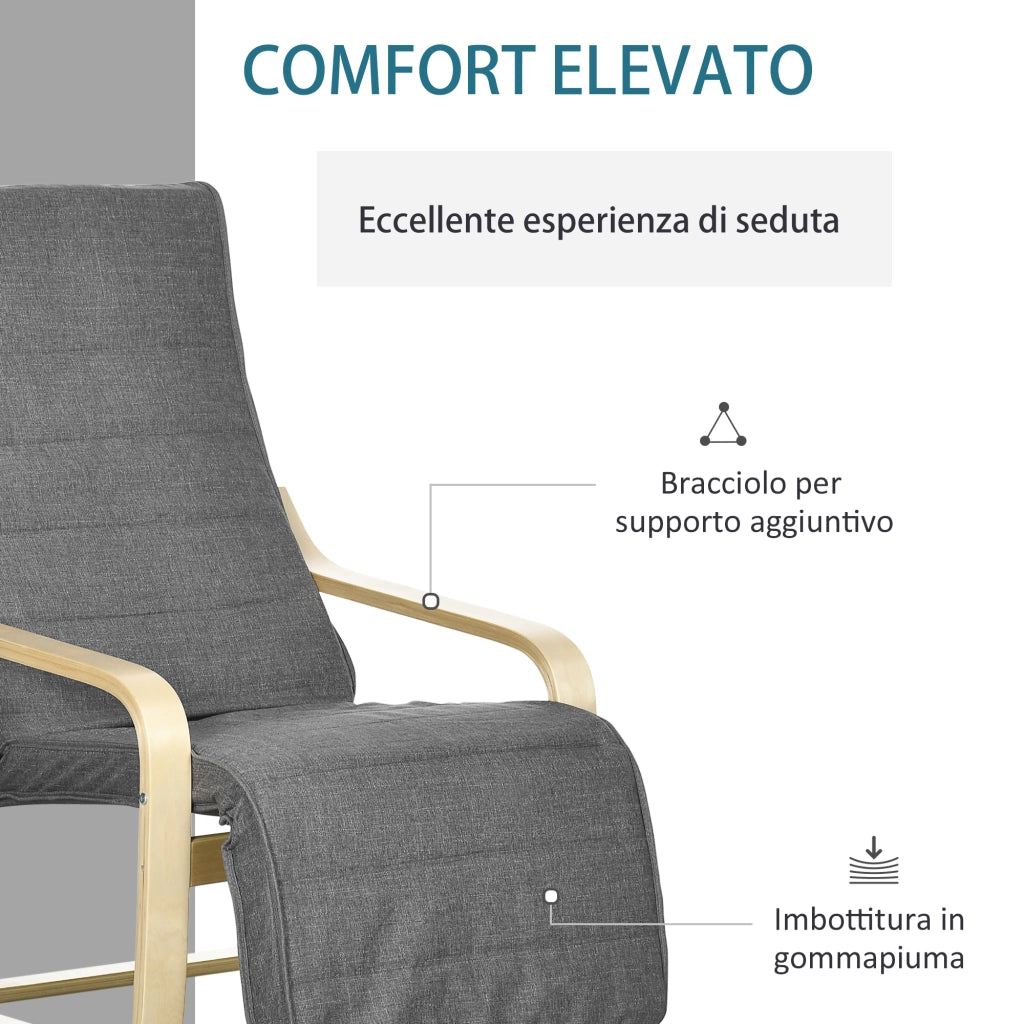Poltrona Relax con Poggiapiedi e Poggiatesta in Legno ¨C Zephmum ¨C Grigio, Tessuto
