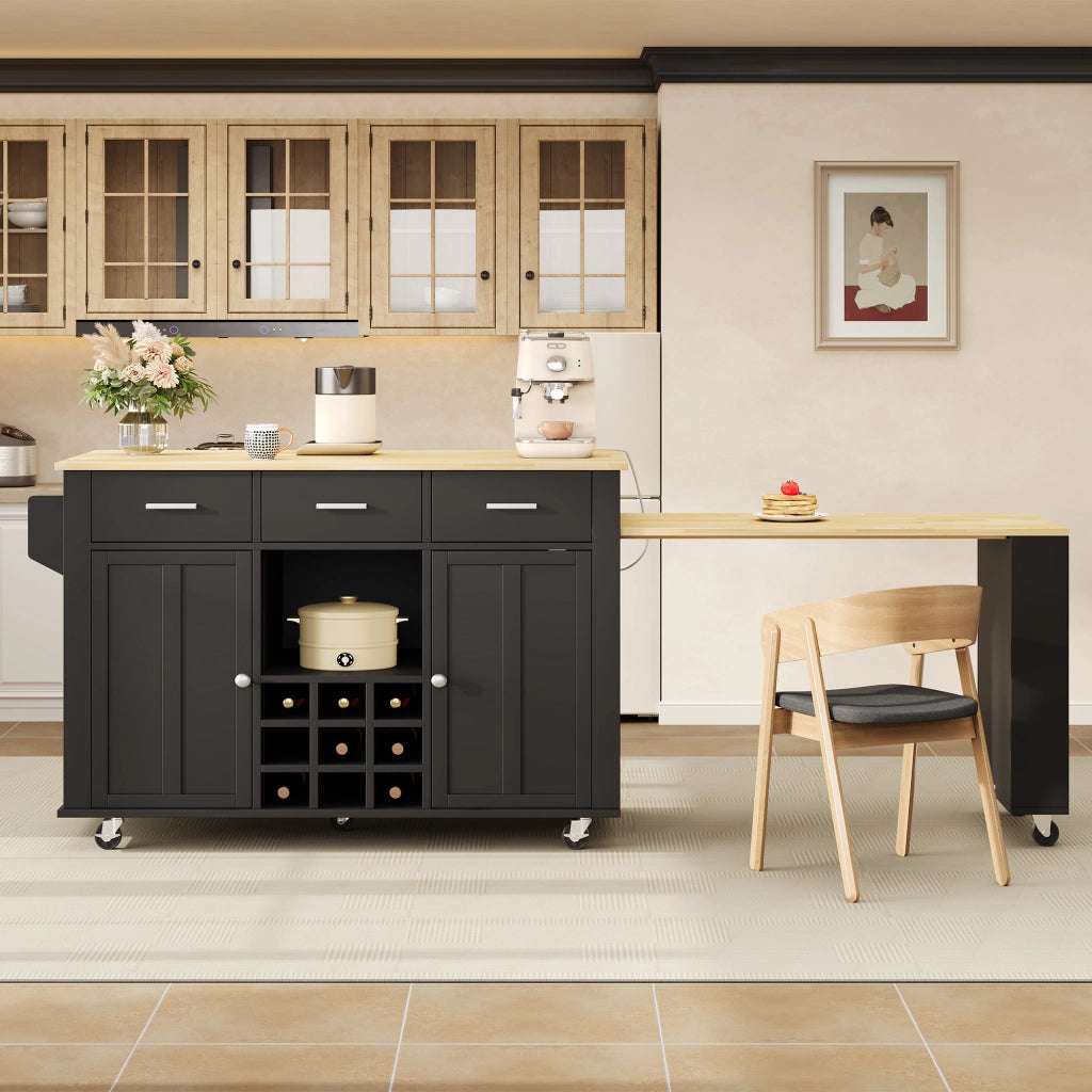 CUCINA Isola con piano estraibile 136(223)x50x93 cm MDF Nero/Naturale