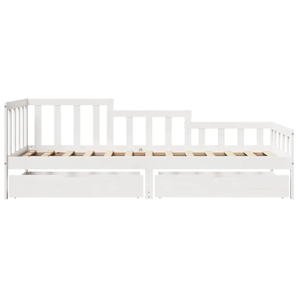 Dormeuse con Cassetti Bianca 80x200 cm Legno Massello di Pino 3302105