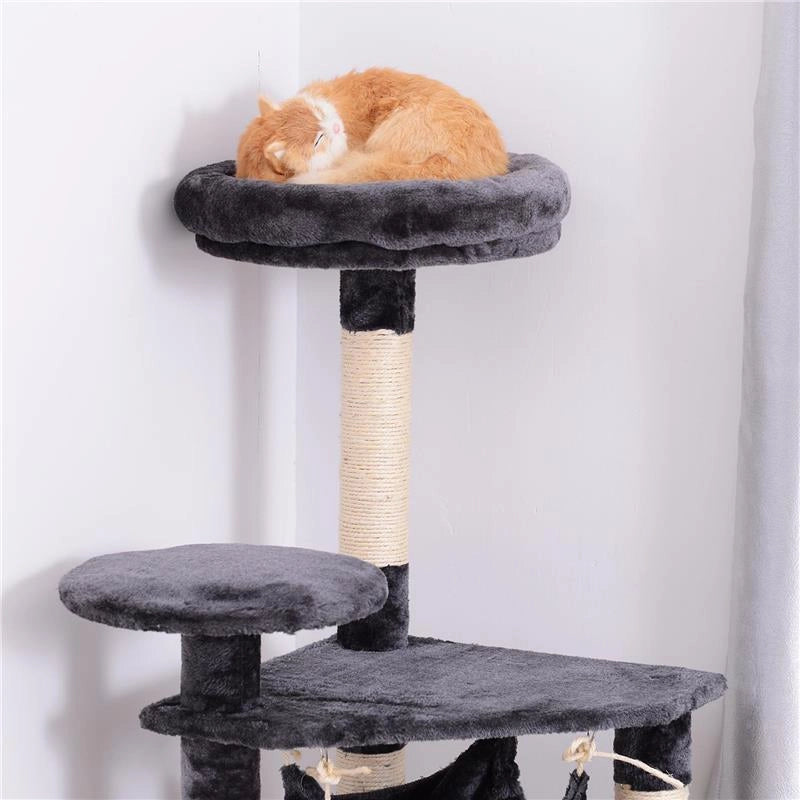 ALBERO TIRAGRAFFI PER GATTI A 4 LIVELLI IN PELUCHE SISAL NATURALE GRIGIO 40X40X132CM