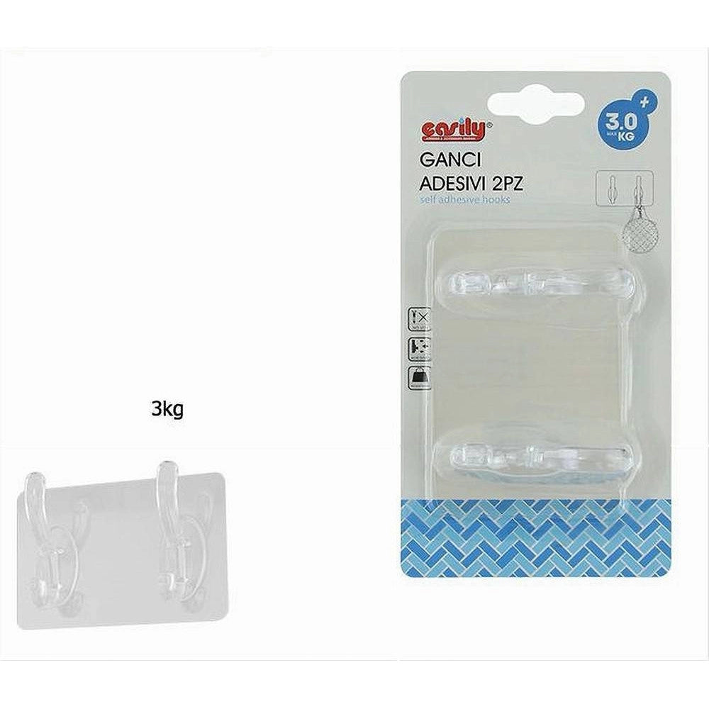 Trade Shop - Set 2 Pz Ganci Adesivi Appendino Doppio 2 Posti Casa A Parete Trasparente 87759 -