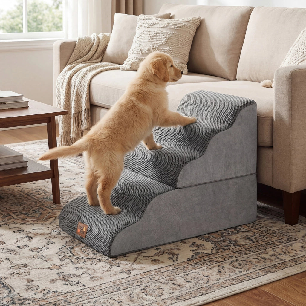 Scale per cani a 5 gradini per letti alti divani e poltrone con rampe trasformabili, Scala in schiuma ad alta densit¨¤ con fondo antiscivolo e copertura lavabile Grigio
