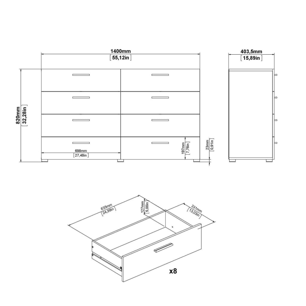 Credenza Aligon, Buffet da soggiorno, Madia da salotto, Dispensa da cucina, 140x40 h83 cm, Quercia e Bianco lucido