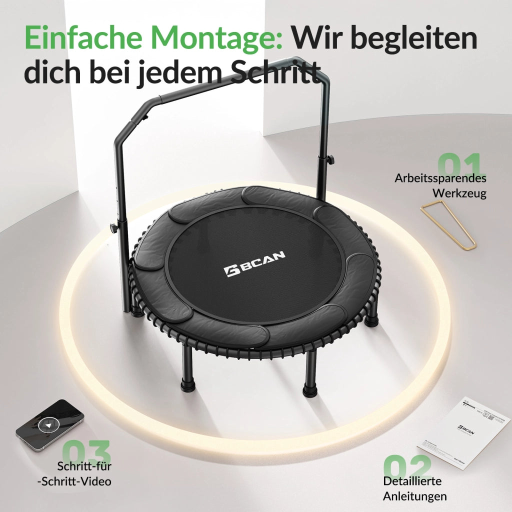 Trampolino da giardino per adulti ¨C zephmum ¨C 102 cm, 204 kg, con manubrio regolabile