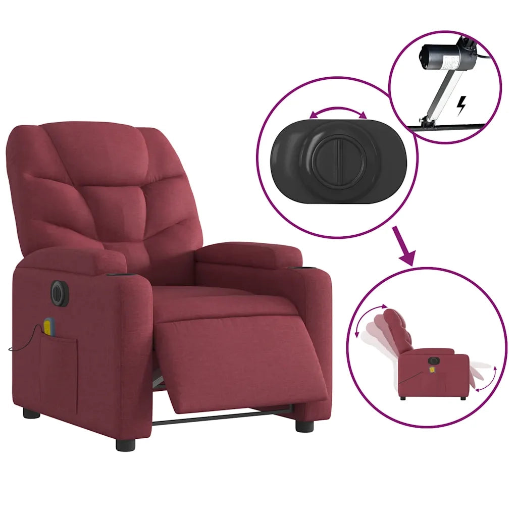 Divano Sedia-Poltrona Massaggiante Reclinabile Elettrica Rosso Vino Tessuto 645069