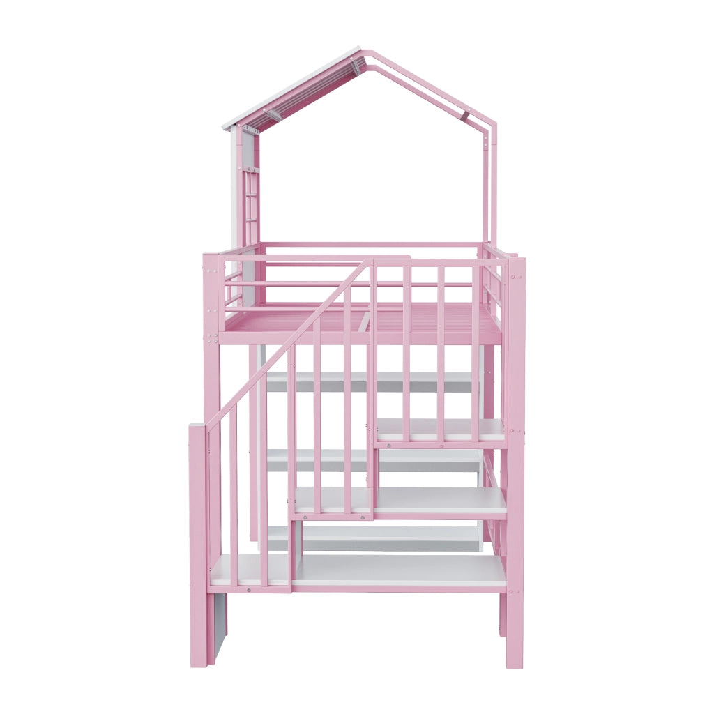 Letto in ferro 90×200 cm rosa design della casa corrimano alto mensole scala montabile su entrambi i lati