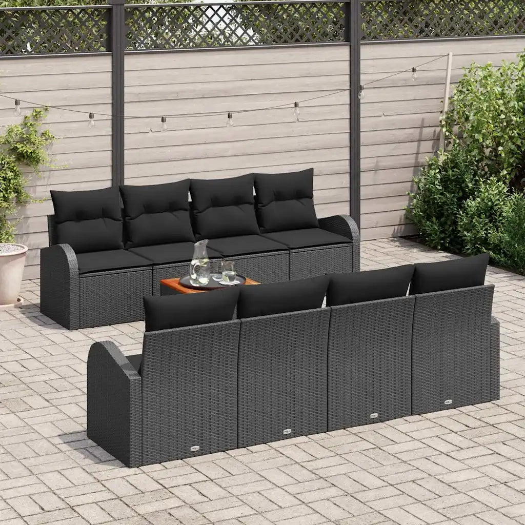 Set Divano da Giardino con cuscino 9 pcs Nero polyrattan