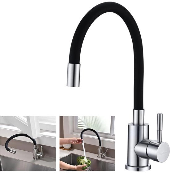 Keukenkraan Flexibile con Uscita Flessibile, Keukenkraan con Alta Pressione 360° Rotativa con Sfoglia Idroeconomica, Keukenmengkraan in Acciaio Inossidabile 304 con Uscita in PVC