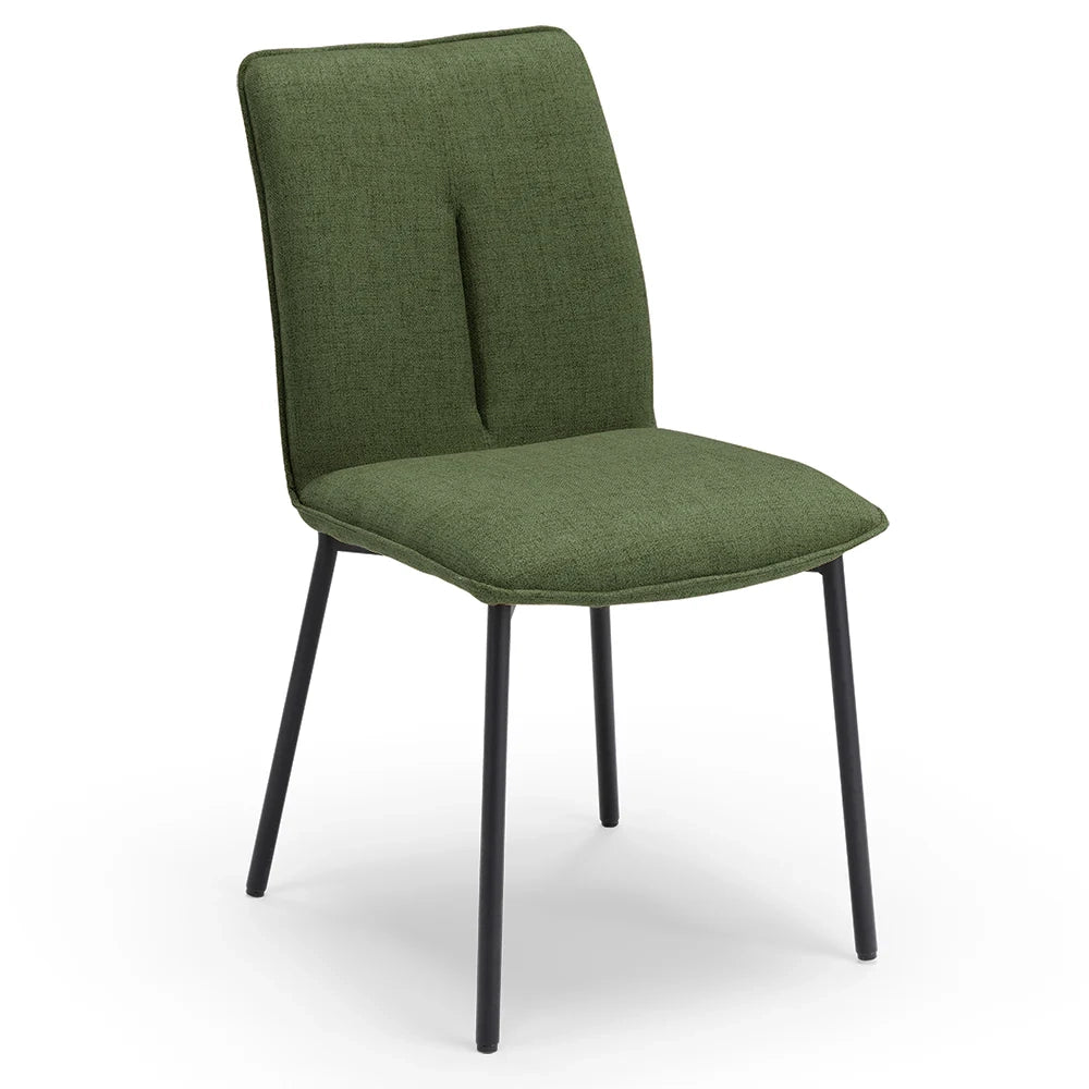 Set 2 sedie imbottita CAMILLA per cucina, sala da pranzo e soggiorno, design moderno, gambe coniche robuste finitura ghisa, schienale e seduta rivestiti con tessuto effetto doppio tono colore Verde Oliva
