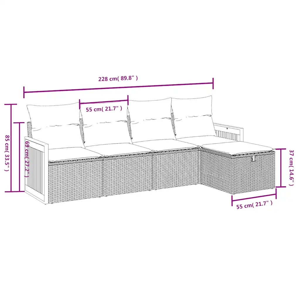 Set Divano da Giardino 5 pz con Cuscini Beige in Polyrattan 3265720