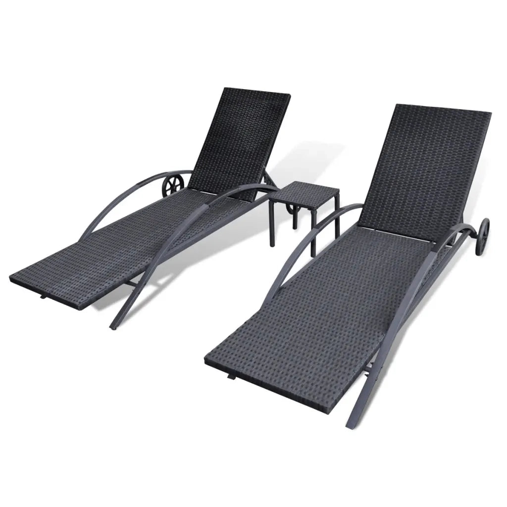 Lettini Prendisole con Tavolino in Polyrattan Nero 42491
