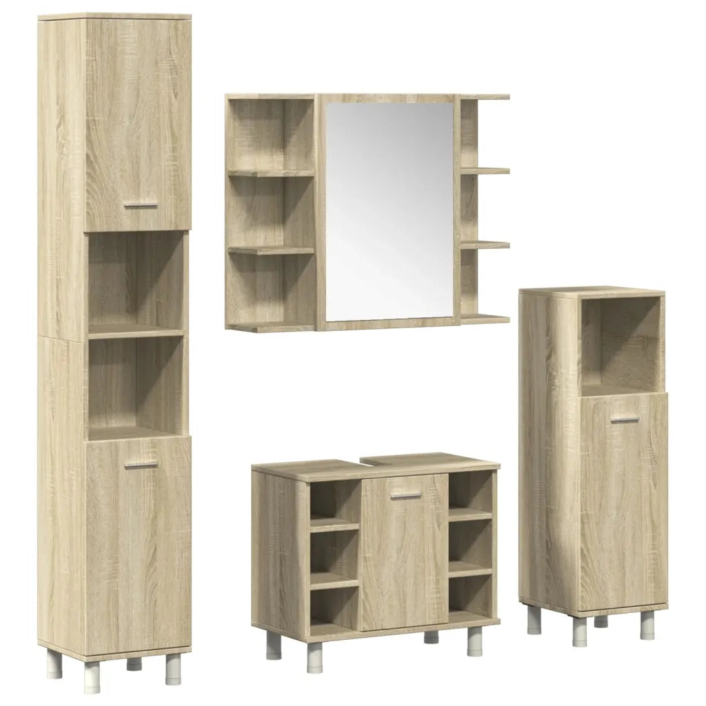 Set Mobili da Bagno | Armadio da bagno 4 pz Rovere Sonoma in Legno Multistrato