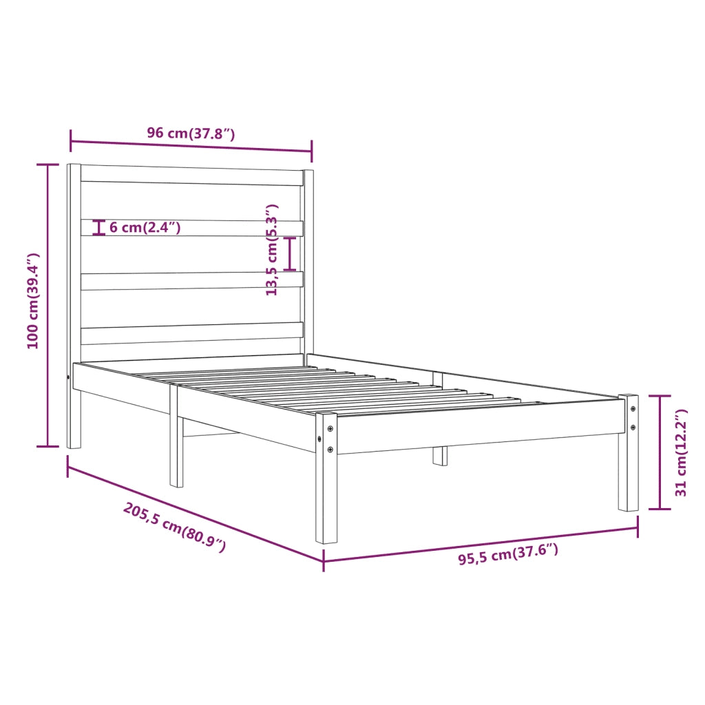 Giroletto senza Materasso-Struttura Letto Bianco 90x200 cm Legno Massello Pino 135322