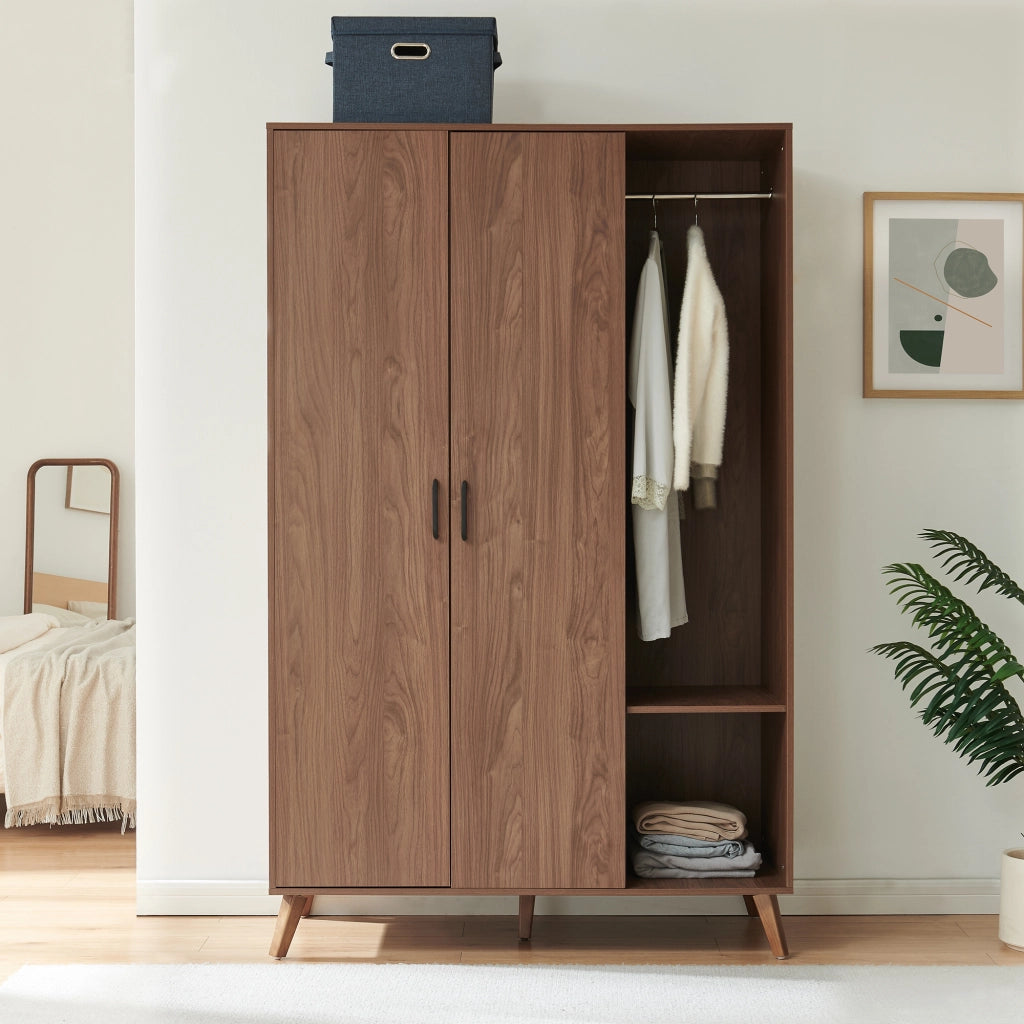 Armadio Guardaroba Norg con 2 Ante e 5 Scomparti 191x120x52 cm - Effetto Noce [en.casa]