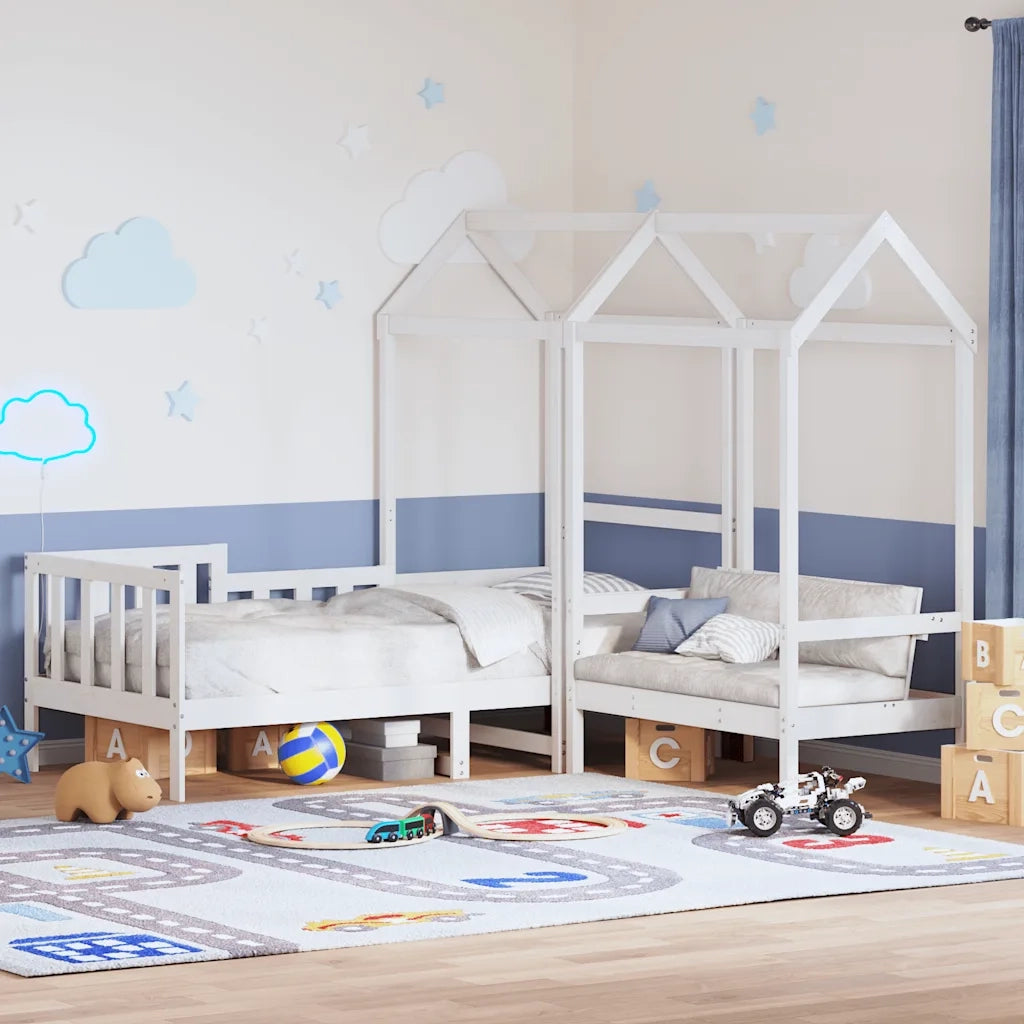 Set Dormeuse e Panca con Tetto Bianco 80x200cm Massello Pino