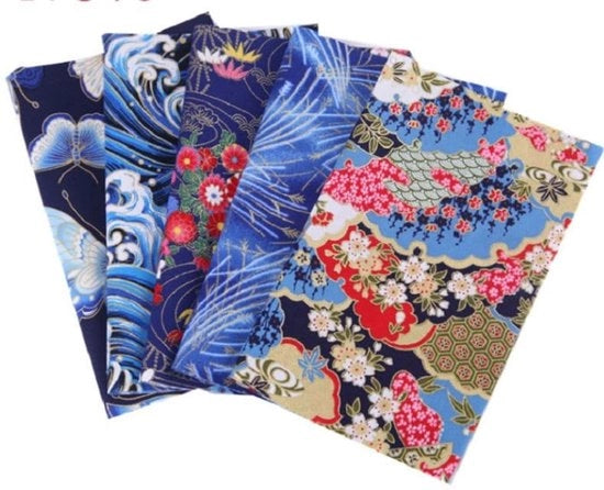 Set di stoffe giapponesi a fiori - 5 pezzi - 50 x 40 cm - cotone/poliester - stoffa da trapuntare - per cucire - stoffa per avvolgere Furoshiki - stoffa per cucire