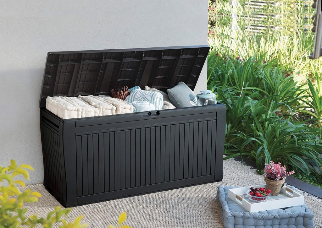 Baule porta attrezzi da giardino Comfy in resina resistente colore grafite Keter
