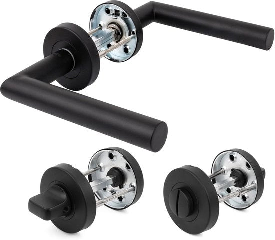 Maniglione a rosone - Kit di finitura per porte - 2 pezzi - Nero opaco - Acciaio inossidabile