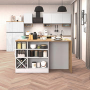 WHOUS Isola da cucina Sole con 1 anta 2 cassetti e 6 vani bianco lucido/rovere 153x90x91 cm