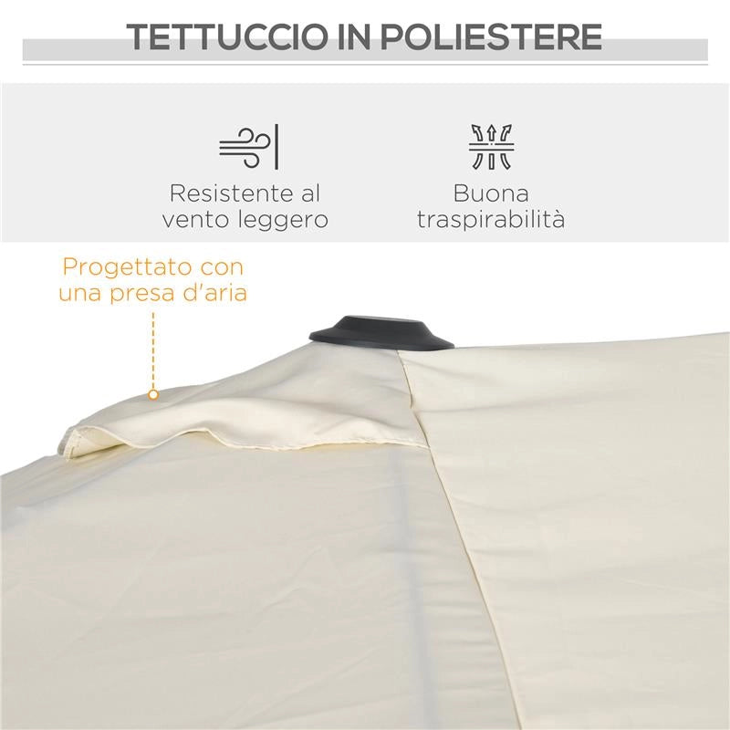 OMBRELLONE DOPPIO INCLINABILE E REGOLABILE CON CORDICELLA IN POLIESTERE E METALLO 150X295X170-214 CM CREMA