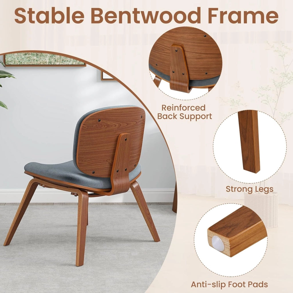Sedia per il tempo libero imbottita, sedia relax con schienale e seduta curvi, struttura in legno e gambe con cuscinetti antiscivolo, 65 x 60 x 76 cm, per soggiorno, sala da pranzo (grigio