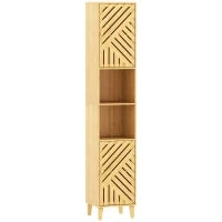 Mobile Colonna Bagno con 2 Armadietti e 2 Ripiani con Scaffale Regolabile, in Bambù e Truciolato, 32x30x170 cm