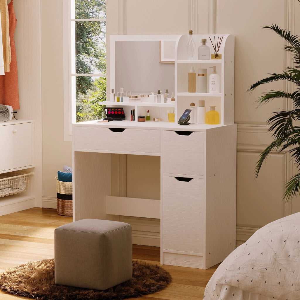 Moderna toeletta bianca con cassetti e specchio in stile scandinavo