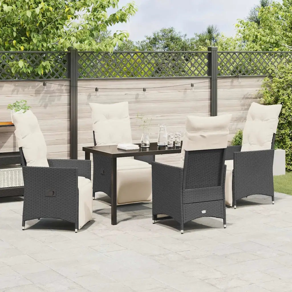 Set da Pranzo per Giardino con cuscino 5 pcs Nero polyrattan 3379564