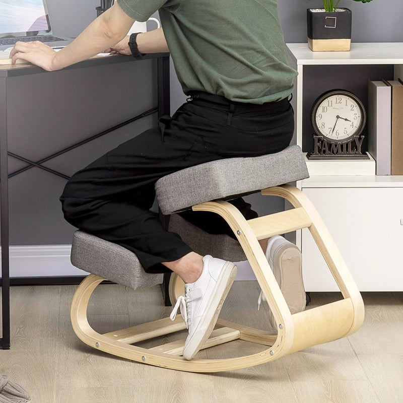 Sgabello ergonomico per ginocchia con supporto postura e montaggio per ufficio e studio in legno grigio 51 × 69 × 58 cm