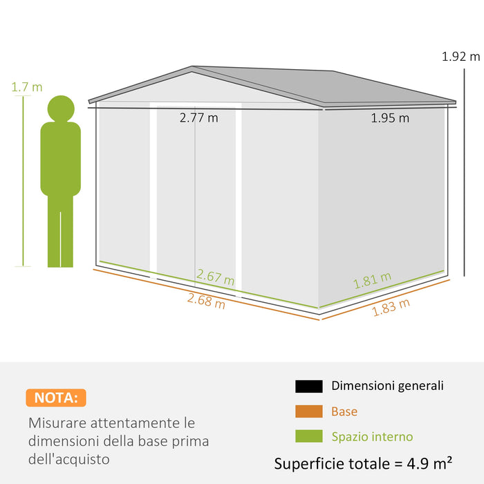 Casetta Box da Giardino Porta Attrezzi 277x195x192 cm con 2 Porte Scorrevoli Verde Scuro